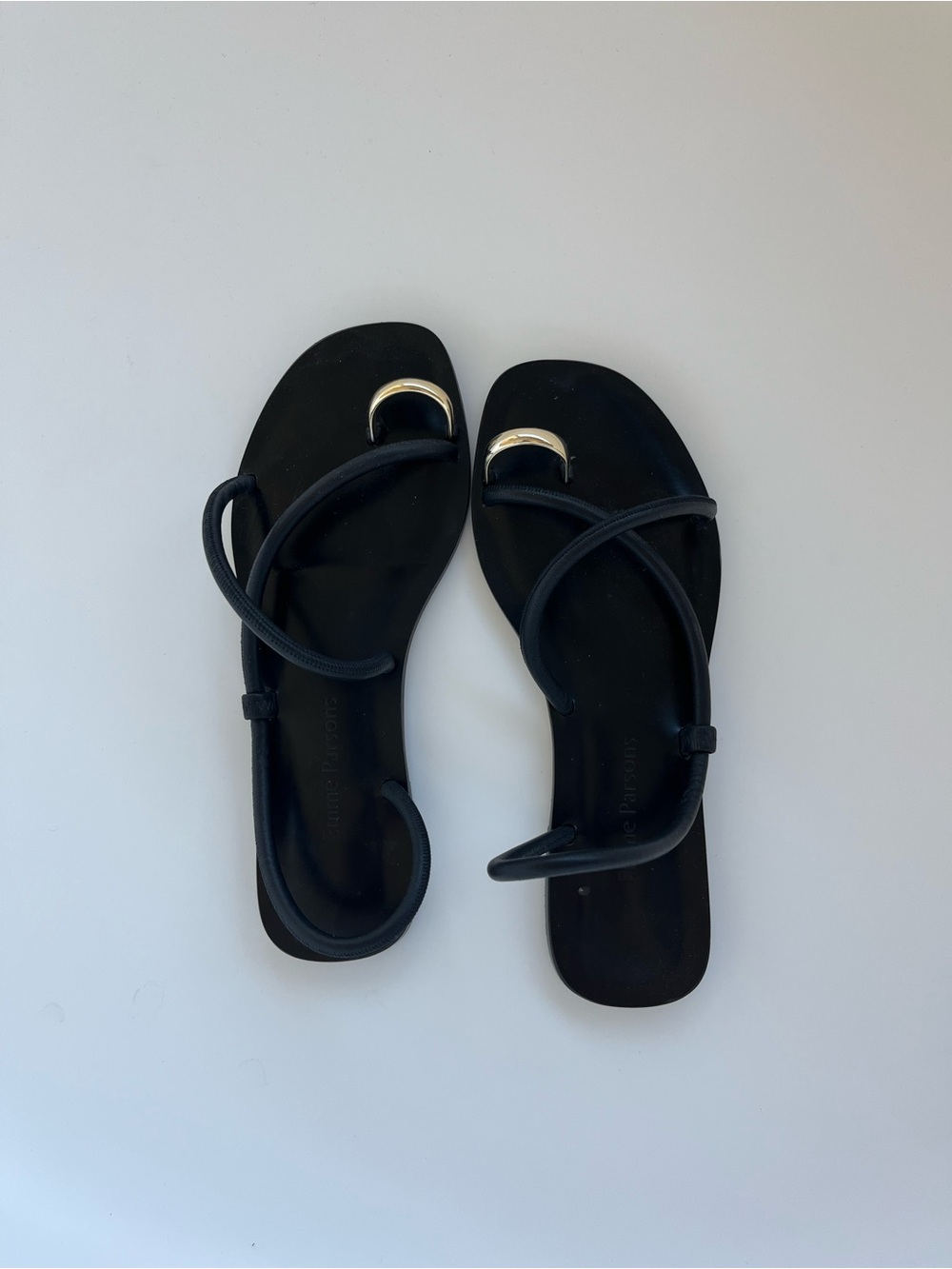 Laurie Minimal Black Strappy Sandals with Gold Accent